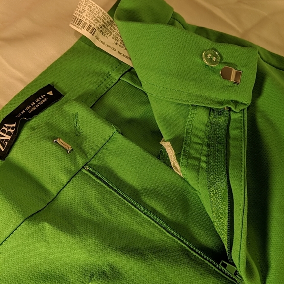 ZARA Green Trouser Dress pants, bootcut size extra small xs TRF Trafaluc bold - Picture 8 of 12